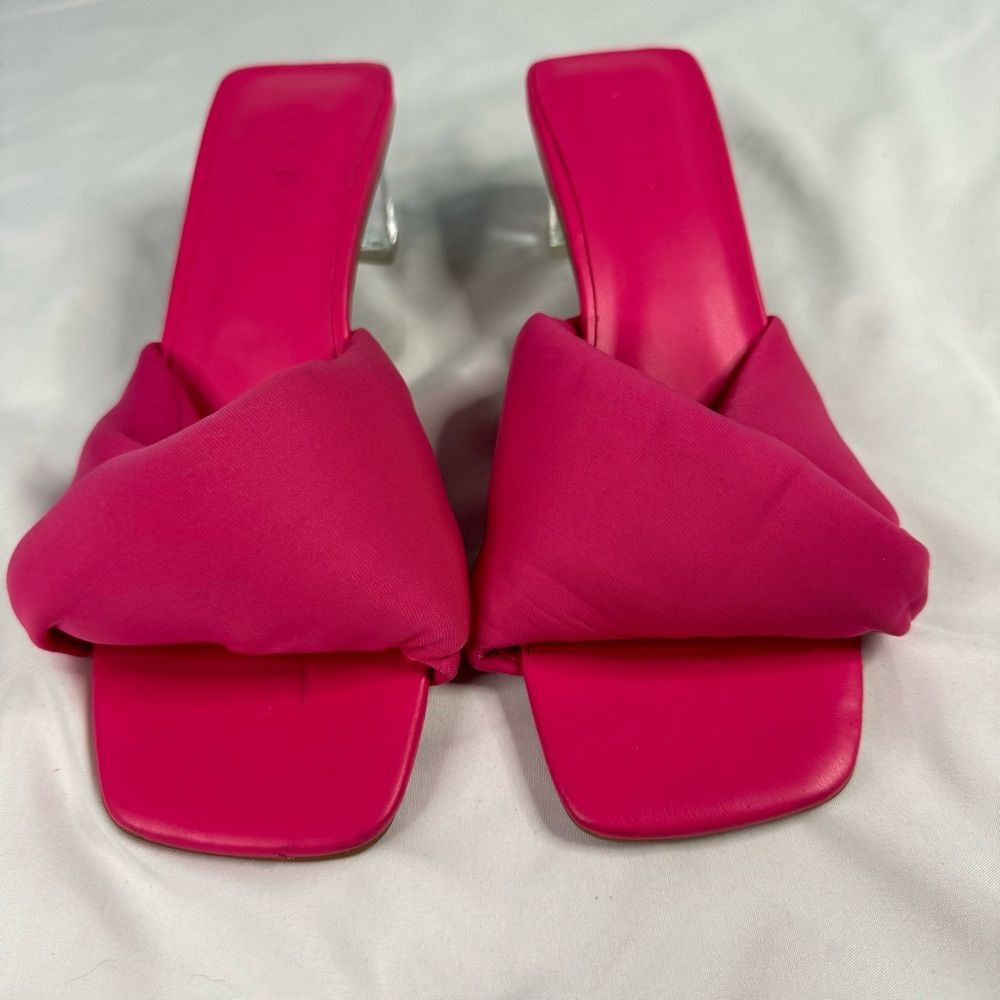 Open Edit Cleo Sandal Size 6 Neon Pink Barbie Kitten Block Heel 80s Slip On